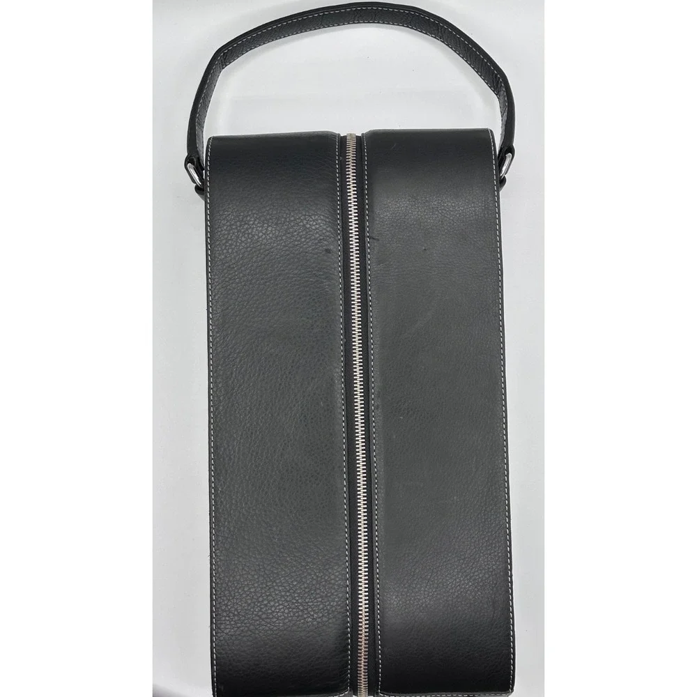 FOSSIL Wine Bottle Case Black Pebble Leather Two Bottle Carrier Travel Vacation